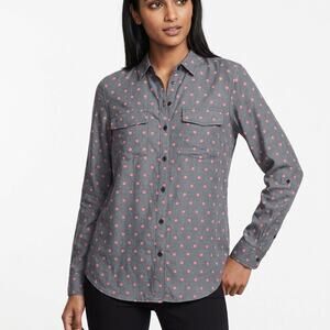 Express Gray Polka Dot Button-Up Shirt Women Size M